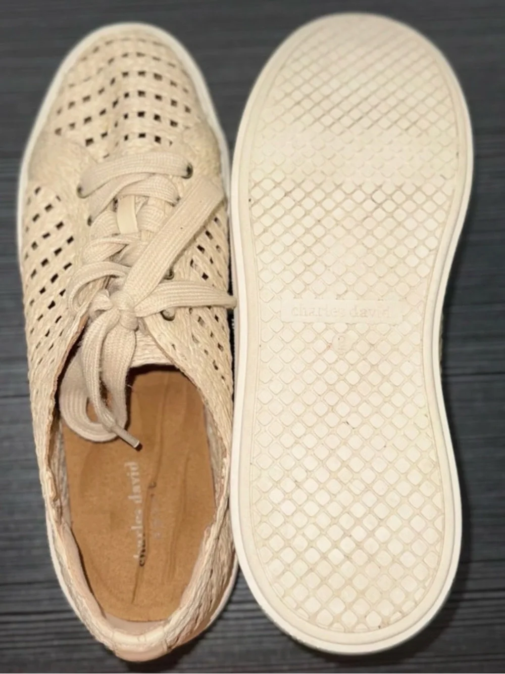 Woven Beige Women's Lace-Up Sneakers